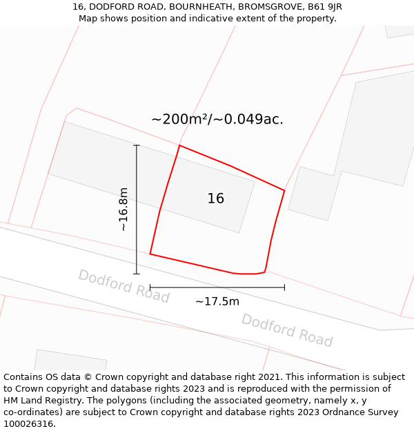 16, DODFORD ROAD, BOURNHEATH, BROMSGROVE, B61 9JR: Plot and title map