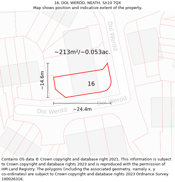 16, DOL WERDD, NEATH, SA10 7QX: Plot and title map