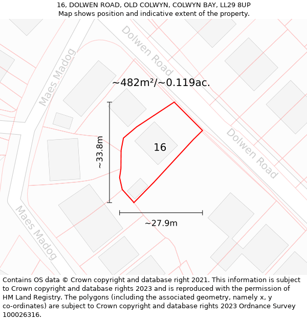 16, DOLWEN ROAD, OLD COLWYN, COLWYN BAY, LL29 8UP: Plot and title map