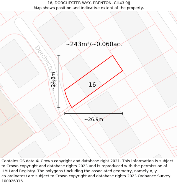 16, DORCHESTER WAY, PRENTON, CH43 9JJ: Plot and title map