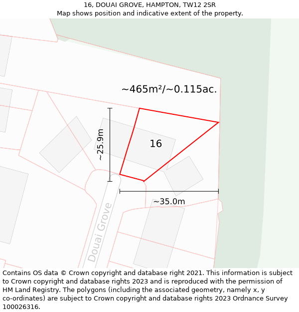 16, DOUAI GROVE, HAMPTON, TW12 2SR: Plot and title map