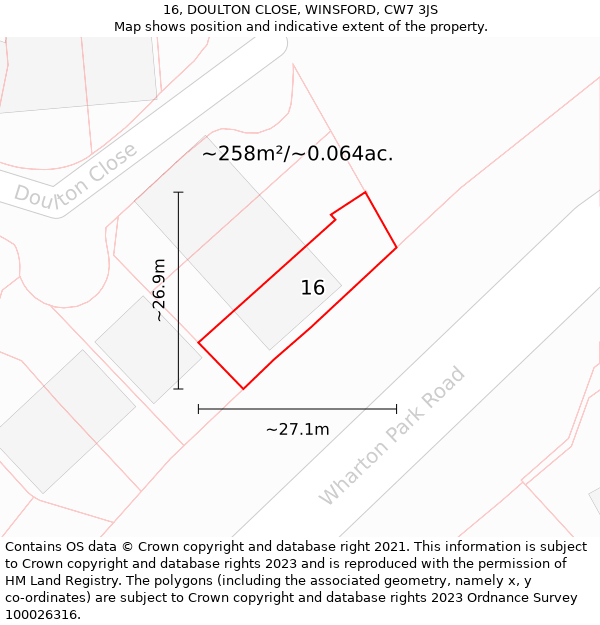 16, DOULTON CLOSE, WINSFORD, CW7 3JS: Plot and title map