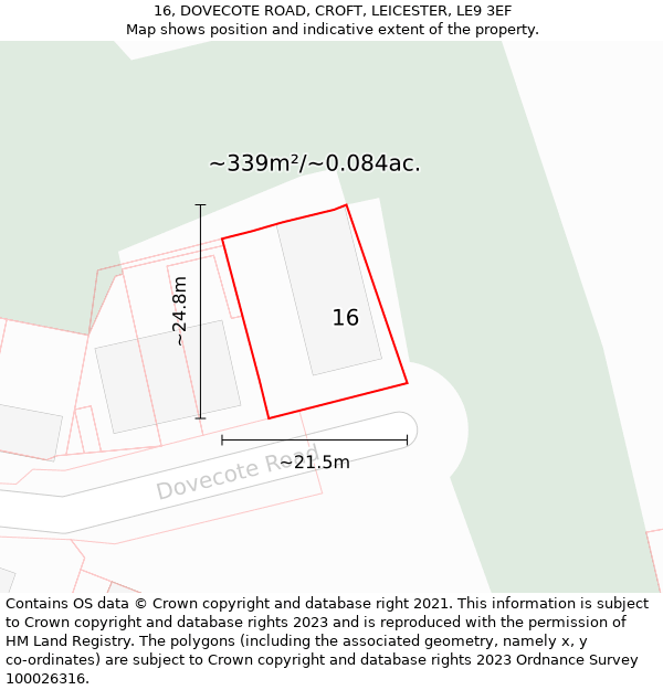 16, DOVECOTE ROAD, CROFT, LEICESTER, LE9 3EF: Plot and title map