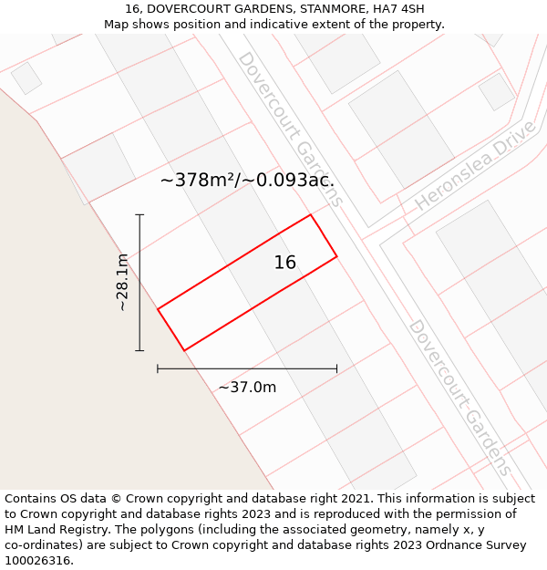 16, DOVERCOURT GARDENS, STANMORE, HA7 4SH: Plot and title map