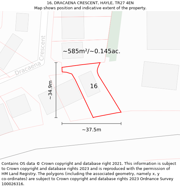 16, DRACAENA CRESCENT, HAYLE, TR27 4EN: Plot and title map