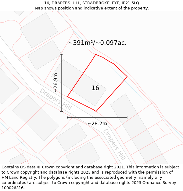 16, DRAPERS HILL, STRADBROKE, EYE, IP21 5LQ: Plot and title map