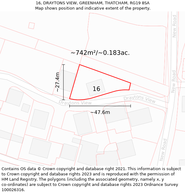 16, DRAYTONS VIEW, GREENHAM, THATCHAM, RG19 8SA: Plot and title map