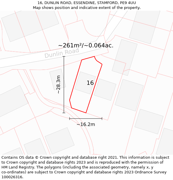 16, DUNLIN ROAD, ESSENDINE, STAMFORD, PE9 4UU: Plot and title map