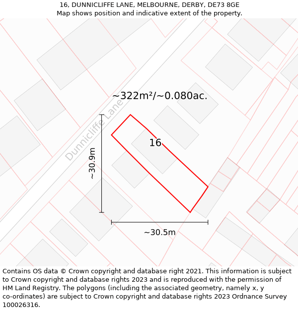 16, DUNNICLIFFE LANE, MELBOURNE, DERBY, DE73 8GE: Plot and title map