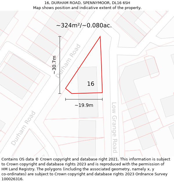 16, DURHAM ROAD, SPENNYMOOR, DL16 6SH: Plot and title map