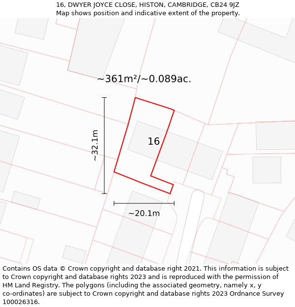 16, DWYER JOYCE CLOSE, HISTON, CAMBRIDGE, CB24 9JZ: Plot and title map