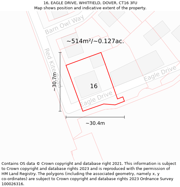 16, EAGLE DRIVE, WHITFIELD, DOVER, CT16 3FU: Plot and title map