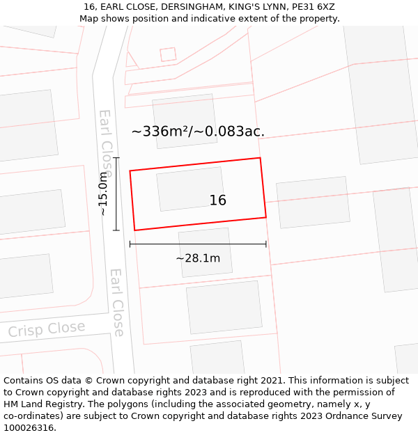 16, EARL CLOSE, DERSINGHAM, KING'S LYNN, PE31 6XZ: Plot and title map