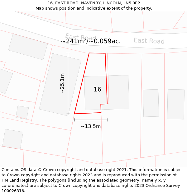 16, EAST ROAD, NAVENBY, LINCOLN, LN5 0EP: Plot and title map