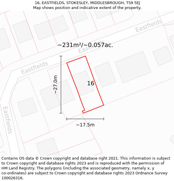 16, EASTFIELDS, STOKESLEY, MIDDLESBROUGH, TS9 5EJ: Plot and title map