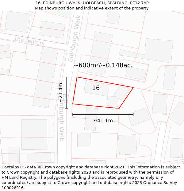 16, EDINBURGH WALK, HOLBEACH, SPALDING, PE12 7AP: Plot and title map