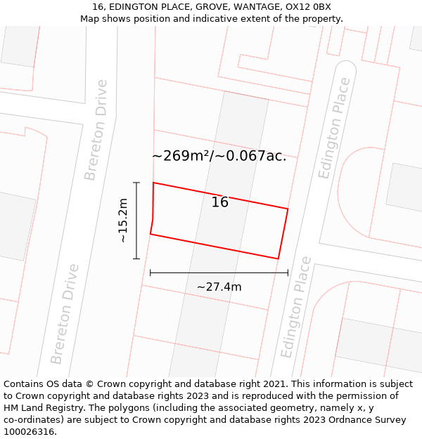 16, EDINGTON PLACE, GROVE, WANTAGE, OX12 0BX: Plot and title map