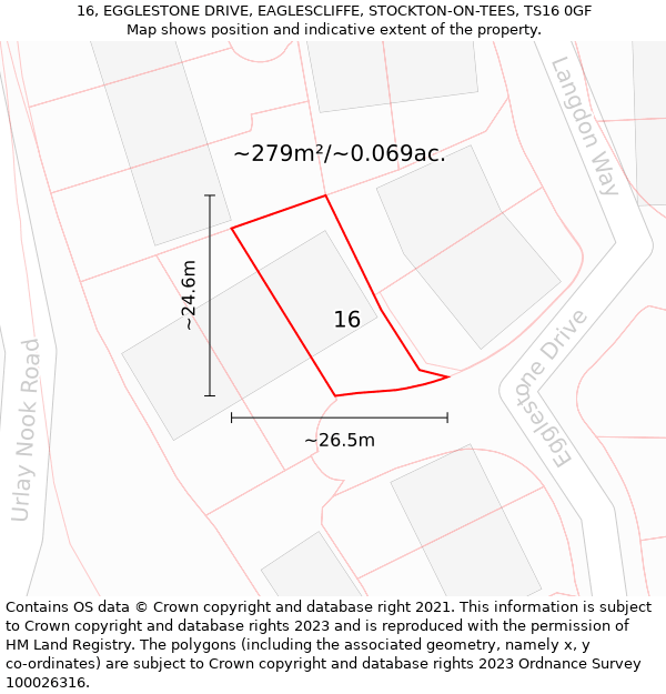 16, EGGLESTONE DRIVE, EAGLESCLIFFE, STOCKTON-ON-TEES, TS16 0GF: Plot and title map