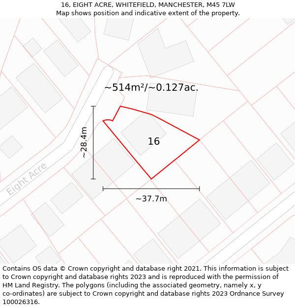 16, EIGHT ACRE, WHITEFIELD, MANCHESTER, M45 7LW: Plot and title map