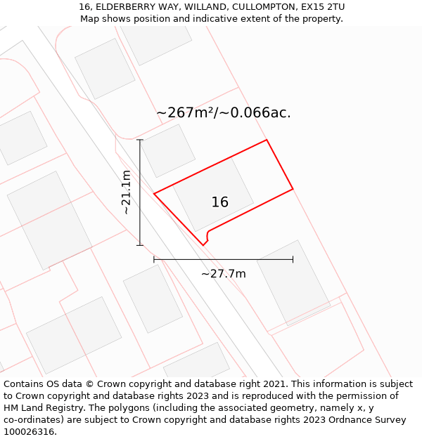 16, ELDERBERRY WAY, WILLAND, CULLOMPTON, EX15 2TU: Plot and title map