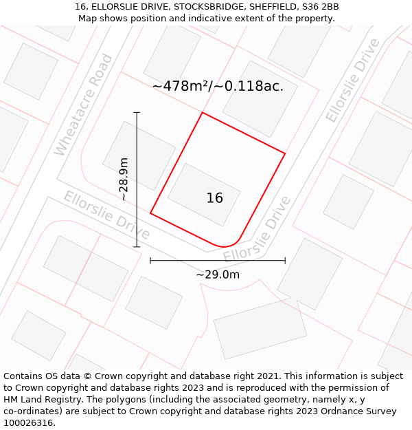 16, ELLORSLIE DRIVE, STOCKSBRIDGE, SHEFFIELD, S36 2BB: Plot and title map