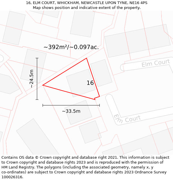 16, ELM COURT, WHICKHAM, NEWCASTLE UPON TYNE, NE16 4PS: Plot and title map