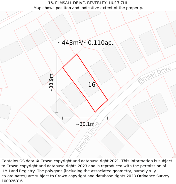 16, ELMSALL DRIVE, BEVERLEY, HU17 7HL: Plot and title map