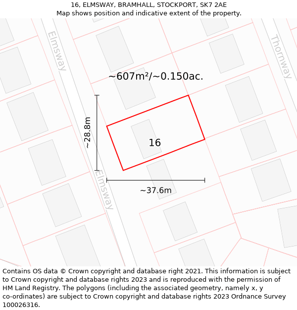 16, ELMSWAY, BRAMHALL, STOCKPORT, SK7 2AE: Plot and title map