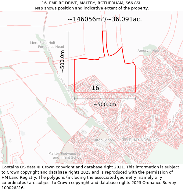 16, EMPIRE DRIVE, MALTBY, ROTHERHAM, S66 8SL: Plot and title map