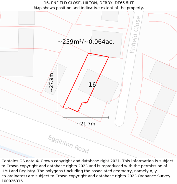 16, ENFIELD CLOSE, HILTON, DERBY, DE65 5HT: Plot and title map