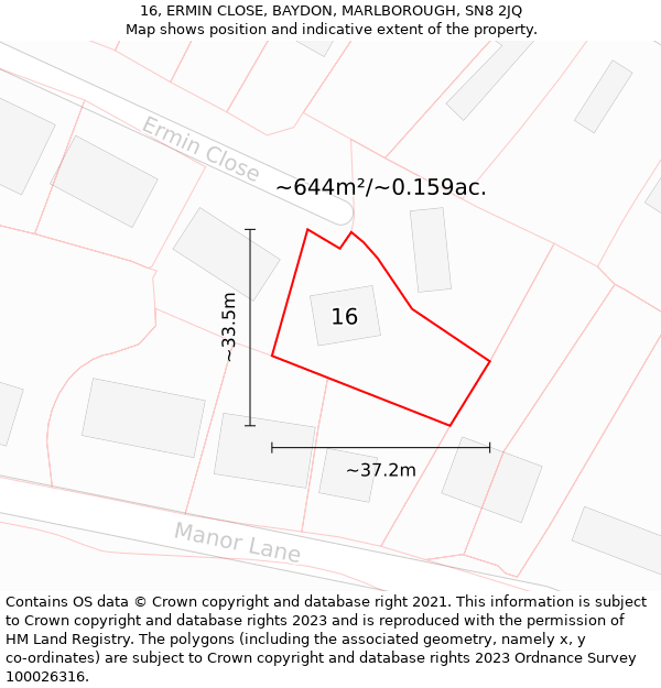 16, ERMIN CLOSE, BAYDON, MARLBOROUGH, SN8 2JQ: Plot and title map