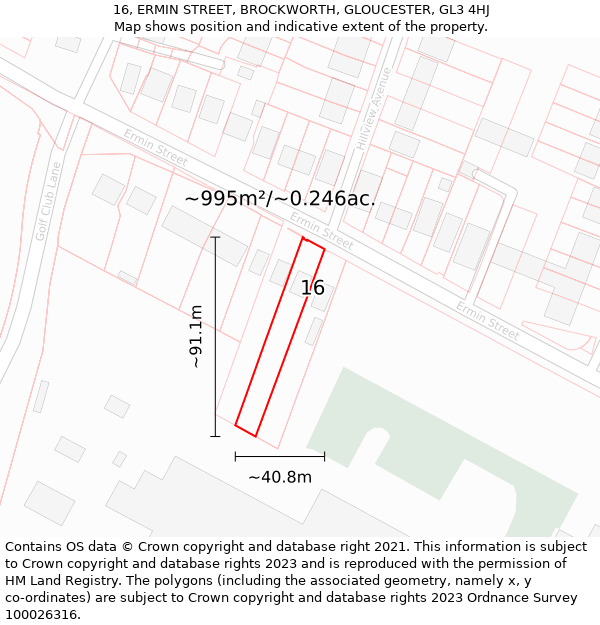 16, ERMIN STREET, BROCKWORTH, GLOUCESTER, GL3 4HJ: Plot and title map