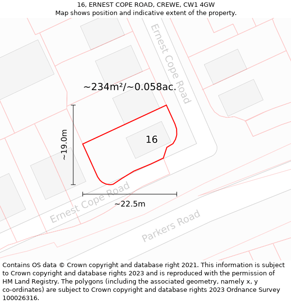 16, ERNEST COPE ROAD, CREWE, CW1 4GW: Plot and title map