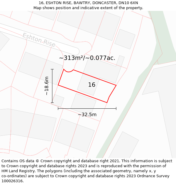 16, ESHTON RISE, BAWTRY, DONCASTER, DN10 6XN: Plot and title map