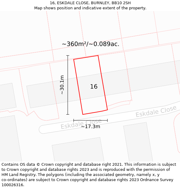 16, ESKDALE CLOSE, BURNLEY, BB10 2SH: Plot and title map