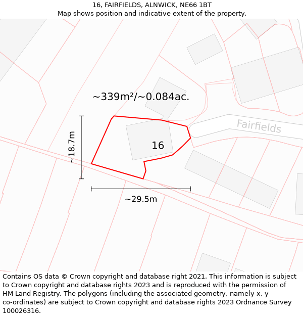 16, FAIRFIELDS, ALNWICK, NE66 1BT: Plot and title map