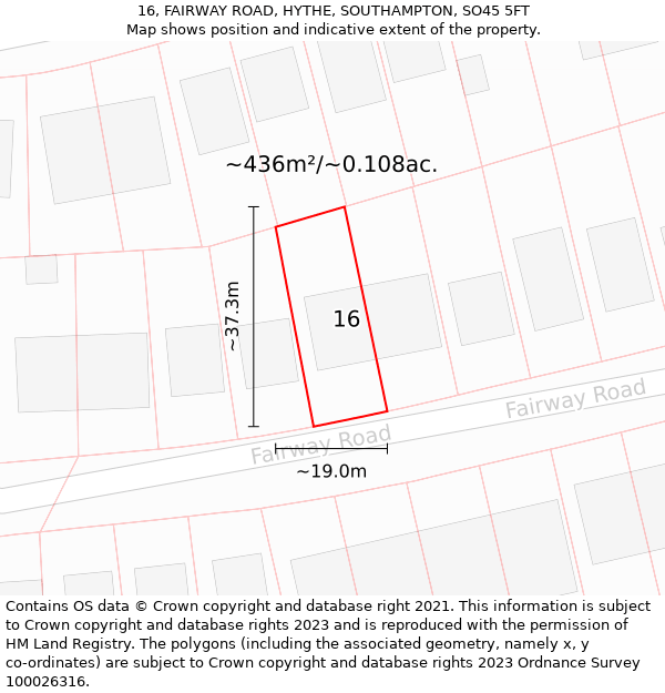 16, FAIRWAY ROAD, HYTHE, SOUTHAMPTON, SO45 5FT: Plot and title map