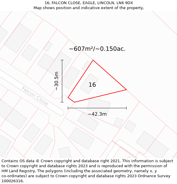 16, FALCON CLOSE, EAGLE, LINCOLN, LN6 9DX: Plot and title map