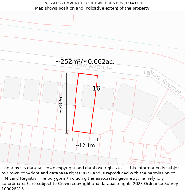 16, FALLOW AVENUE, COTTAM, PRESTON, PR4 0DU: Plot and title map