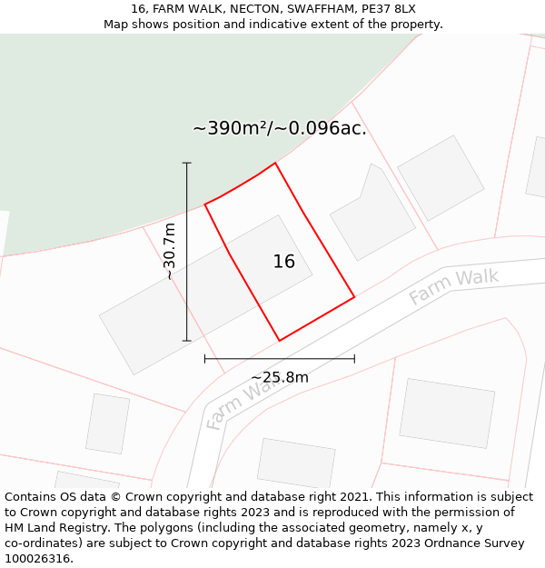 16, FARM WALK, NECTON, SWAFFHAM, PE37 8LX: Plot and title map