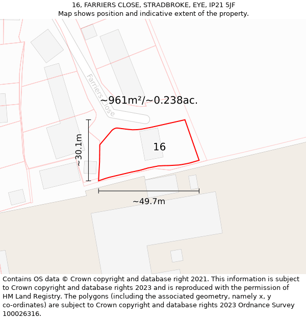 16, FARRIERS CLOSE, STRADBROKE, EYE, IP21 5JF: Plot and title map