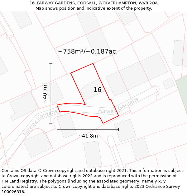 16, FARWAY GARDENS, CODSALL, WOLVERHAMPTON, WV8 2QA: Plot and title map