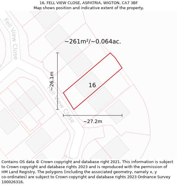 16, FELL VIEW CLOSE, ASPATRIA, WIGTON, CA7 3BF: Plot and title map