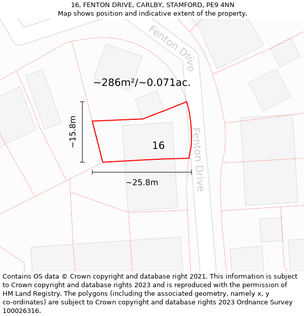 16, FENTON DRIVE, CARLBY, STAMFORD, PE9 4NN: Plot and title map