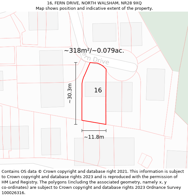 16, FERN DRIVE, NORTH WALSHAM, NR28 9XQ: Plot and title map