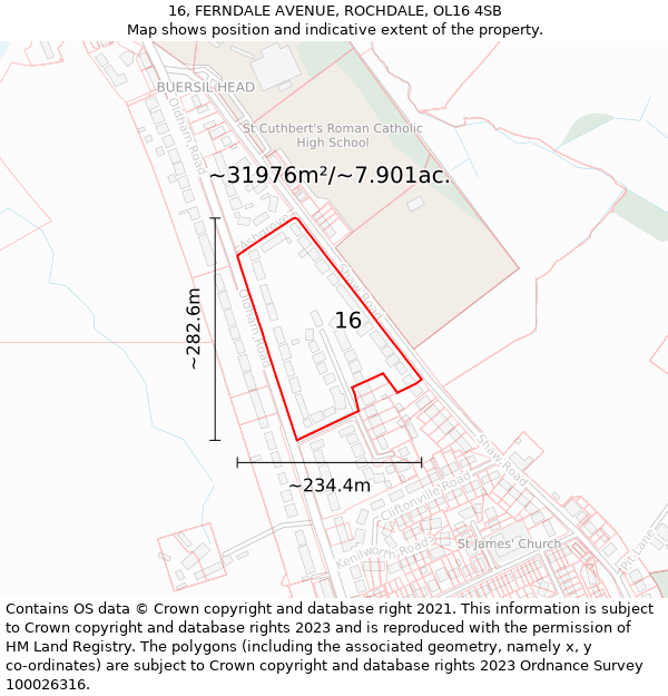 16, FERNDALE AVENUE, ROCHDALE, OL16 4SB: Plot and title map