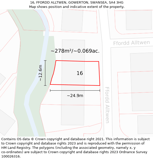 16, FFORDD ALLTWEN, GOWERTON, SWANSEA, SA4 3HG: Plot and title map