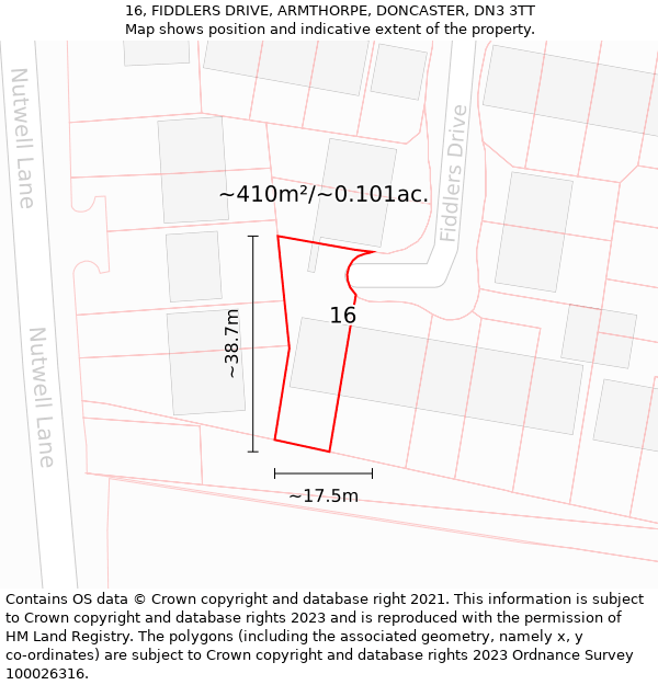 16, FIDDLERS DRIVE, ARMTHORPE, DONCASTER, DN3 3TT: Plot and title map