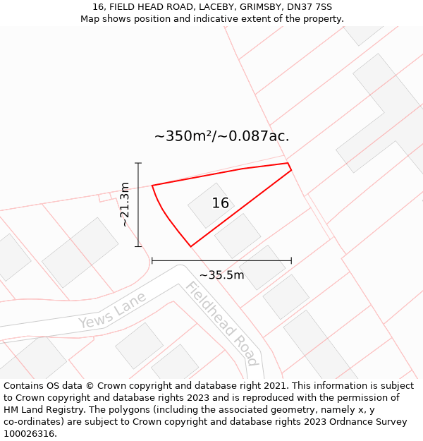 16, FIELD HEAD ROAD, LACEBY, GRIMSBY, DN37 7SS: Plot and title map