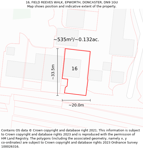 16, FIELD REEVES WALK, EPWORTH, DONCASTER, DN9 1GU: Plot and title map